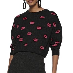 ★NWOT Alice+Olivia Lips Sweater Black Size L★
